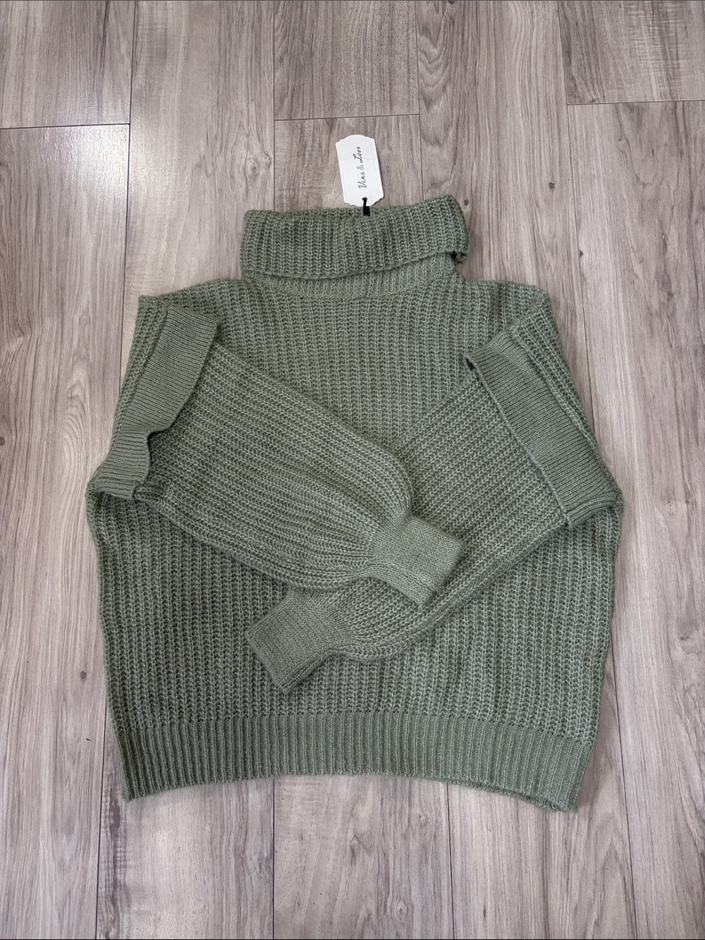 Vine & Love Sage Green Chunky Knit Turtleneck Sweater